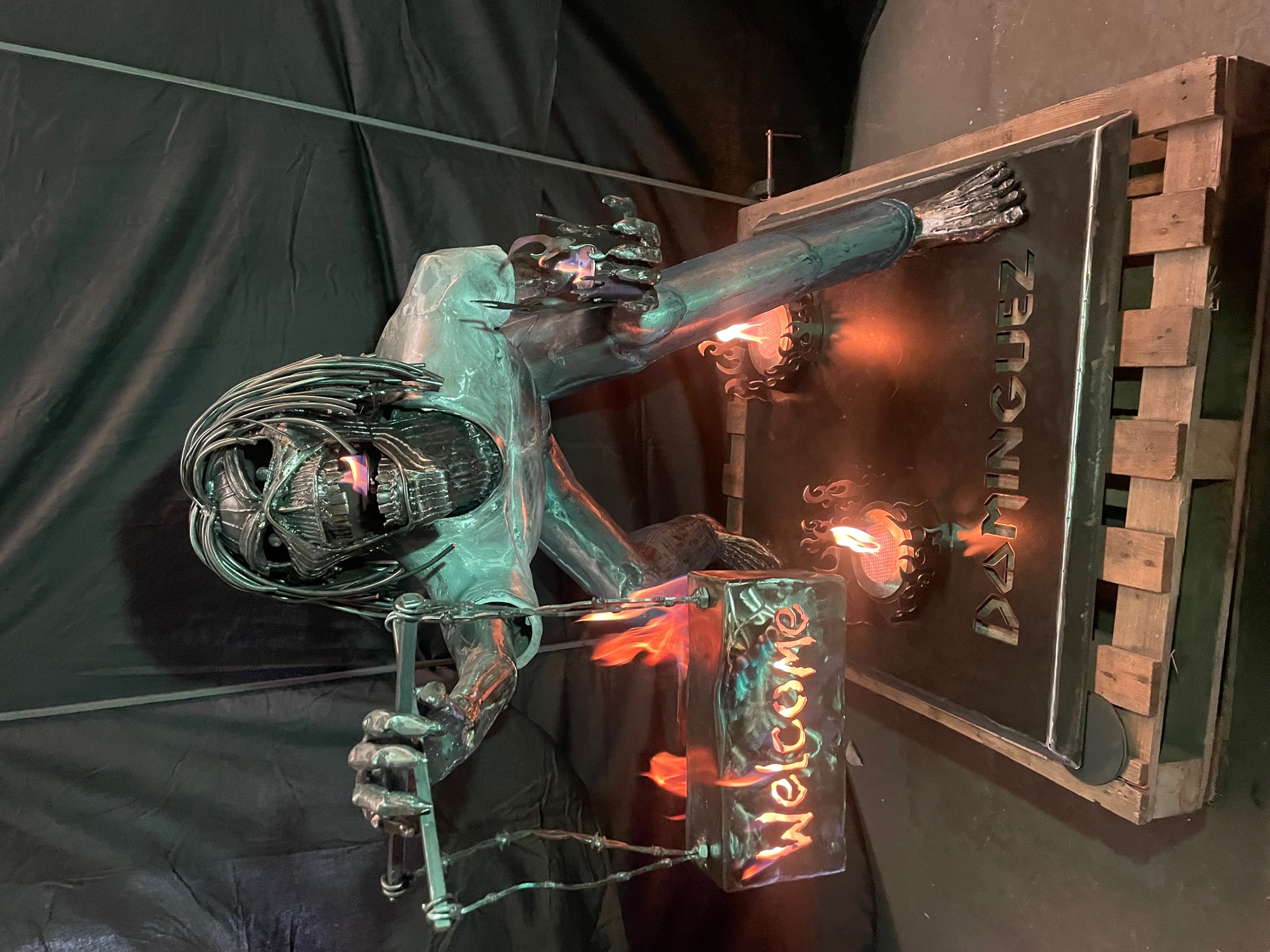 "Eddie the Head" Iron Maiden Steel Welcome Sculpture with Bioethanol Burners